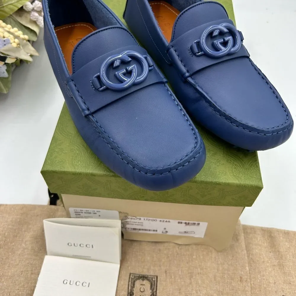 Men’s Gucci interlocking G driver loafers size 8, made in Italy